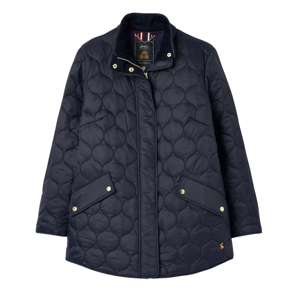 NWT Womens Size 4 Joules Navy Blue Rosedale Mid Length Quilted Coat NEW